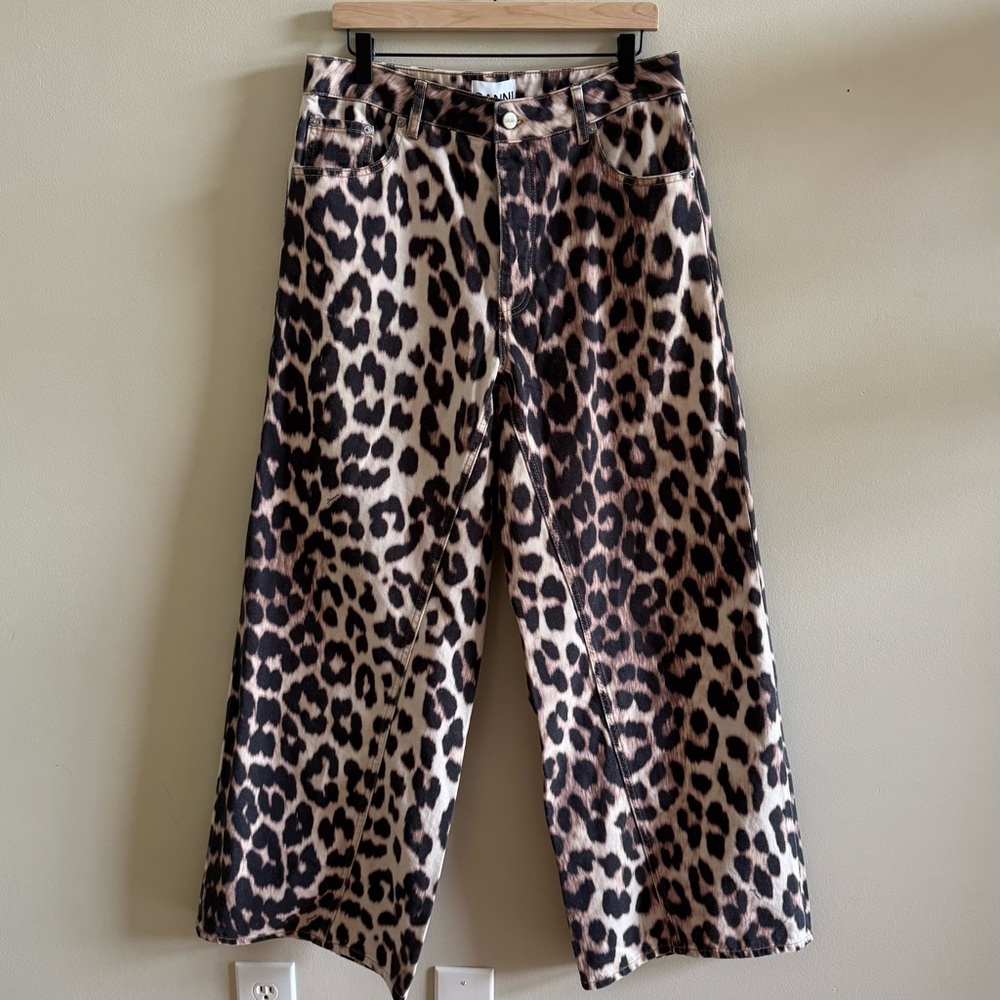 NWT Ganni Jozey Leopard Wide Leg Jeans
